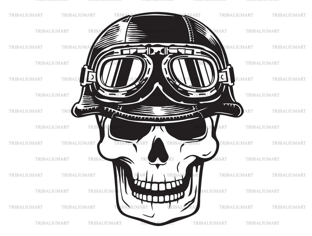 Biker skull with motorcycle helmet with goggles SVG TribaliumArtSF 