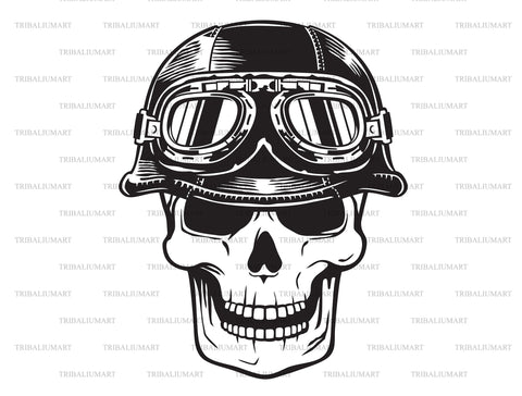 Biker skull with motorcycle helmet with goggles SVG TribaliumArtSF 