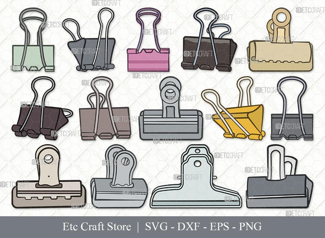 Binder Clip Clipart SVG Cut File | Binder Clip SVG | School Supplies Svg | Work Paperclip Svg | Paperclip Svg | Bulldog Clip Bundle SVG ETC Craft 