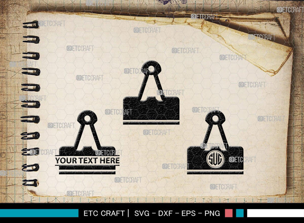 Notebook Binder Svg Binder Clip Monogram, Binder Clip Silhouette, Binder Clip SVG, School ...