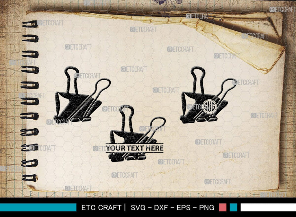 Notebook Binder Svg Binder Clip Monogram, Binder Clip Silhouette, Binder Clip SVG, School ...