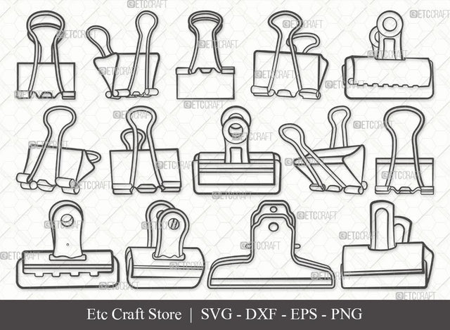 Binder Clip Outline SVG Cut File | Binder Clip SVG | School Supplies Svg | Work Paperclip Svg | Paperclip Svg | Bulldog Clip Bundle SVG ETC Craft 
