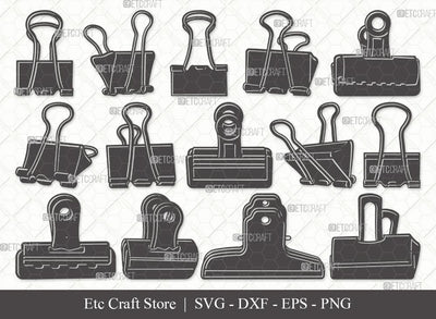 Binder Clip Silhouette SVG Cut File | Binder Clip SVG | School Supplies Svg | Work Paperclip Svg | Paperclip Svg | Bulldog Clip Bundle SVG ETC Craft 