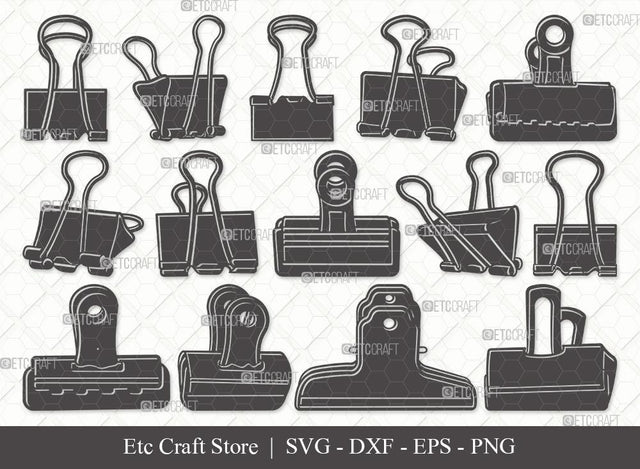 Binder Clip Silhouette SVG Cut File | Binder Clip SVG | School Supplies Svg | Work Paperclip Svg | Paperclip Svg | Bulldog Clip Bundle SVG ETC Craft 