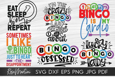 Bingo Bundle of 6 designs SVG files for cutting machines - Cricut Silhouette, Sublimation Designs | Bingo SVG | Bingo Lover SVG RoseMartiniDesigns 