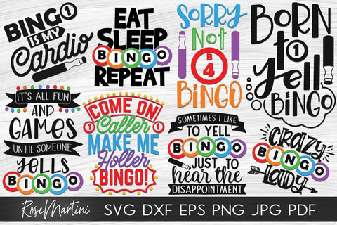 Bingo Bundle of 8 designs SVG files for cutting machines - Cricut Silhouette, Sublimation Designs | Bingo SVG | Bingo Lover SVG RoseMartiniDesigns 
