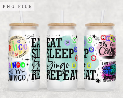 Bingo Quotes Libbey Glass Can Wrap, 16oz Glass Can Sublimation Design, Bingo Glass Can PNG File Sublimation HappyDesignStudio 
