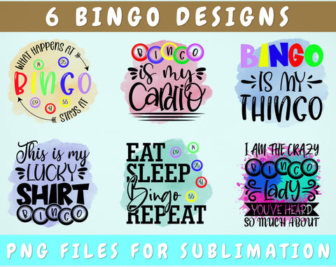 Bingo Sublimation Designs Bundle, 6 Designs, Bingo PNG Files, This Is My Lucky Shirt PNG, Bingo Is My Thingo PNG, Bingo Is My Cardio PNG Sublimation HappyDesignStudio 
