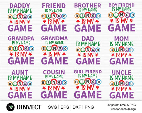 Bingo SVG, Bingo Family bundle, Bingo Family SVG, Daddy Is My Name Bingo Is My Game, Bingo cutting file, Bingo Cousin, Bingo Uncle SVG, Bingo typography, Cricut silhouette bingo SVG; gift for bingo player svg, Bingo lover svg SVG Dinvect 