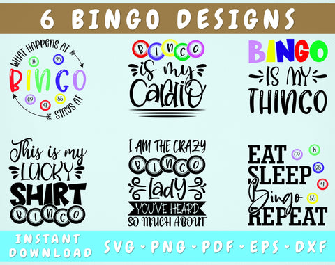 Bingo SVG Bundle, 6 Designs, Bingo Quotes SVG, Bingo Shirt SVG, Bingo Sayings SVG, Bingo Is My Thingo SVG, This Is My Lucky Bingo Shirt SVG SVG HappyDesignStudio 