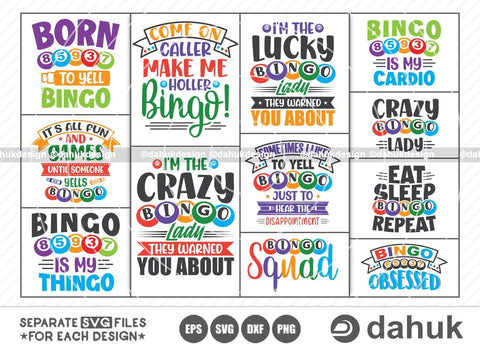 Bingo SVG Bundle, Bingo funny 12 quotes svg, Bingo quotes bundle, Bingo design svg, Bingo gift, Bingo Games, Crazy bingo, Bingo Cutting File SVG dahukdesign 