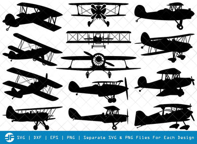 Biplane SVG Cut Files | Old Vintage Plane Svg | Plane Silhouette Bundle SVG ETC Craft 