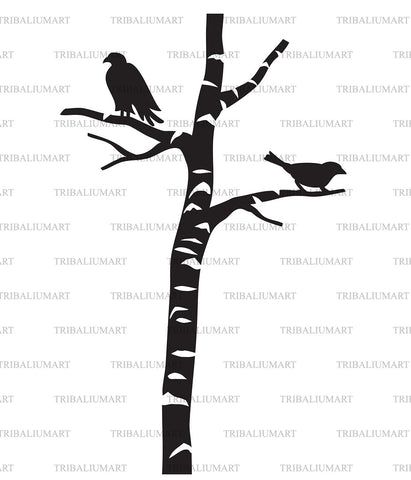 Birch tree with birds SVG TribaliumArtSF 