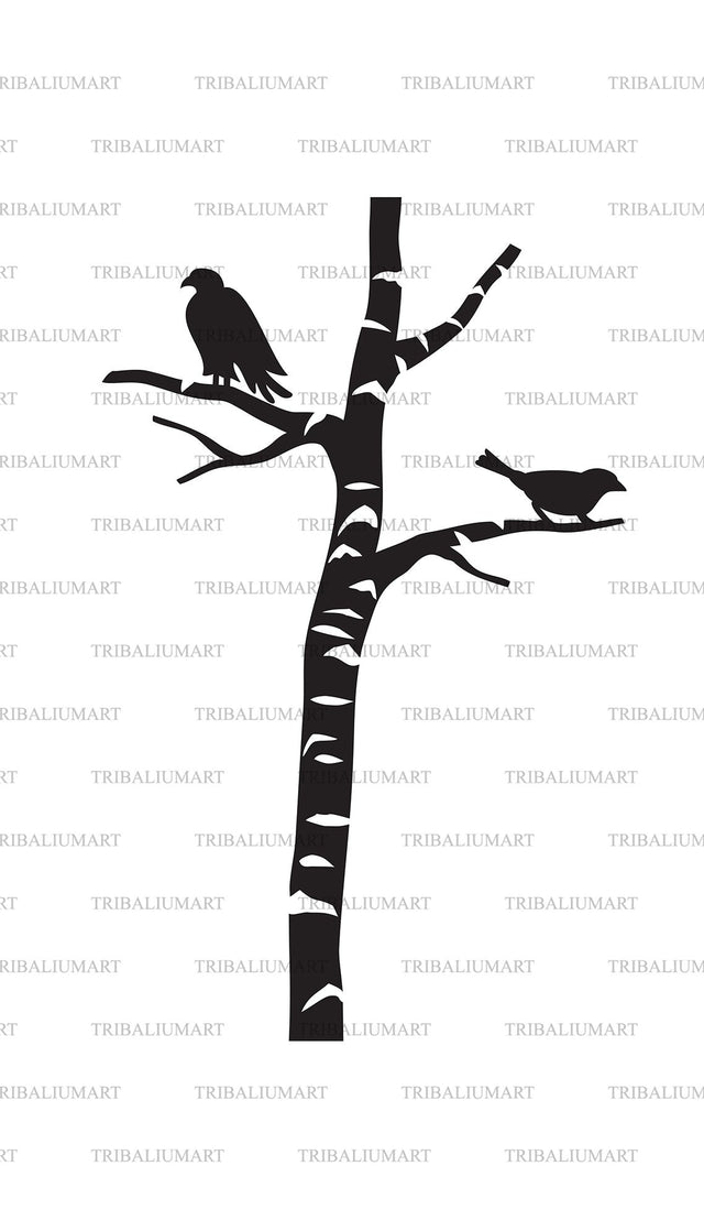 Birch tree with birds SVG TribaliumArtSF 