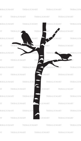 Birch tree with birds SVG TribaliumArtSF 