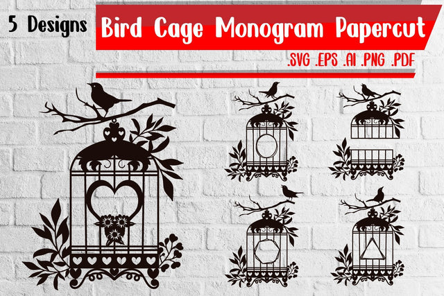 Bird Cage Monogram Papercut Svg Eps Ai Png Pdf SVG zafrans studio 