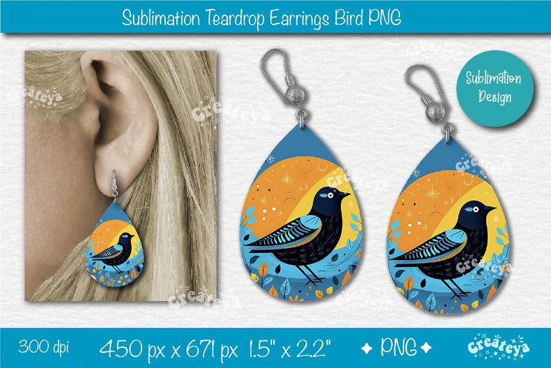 Bird Earring Sublimation Teardrop Earring Template Bird Sublimation Summer Printable Earring Template Sublimation Createya Design 