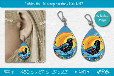 Bird Earring Sublimation Teardrop Earring Template Bird Sublimation Summer Printable Earring Template Sublimation Createya Design 
