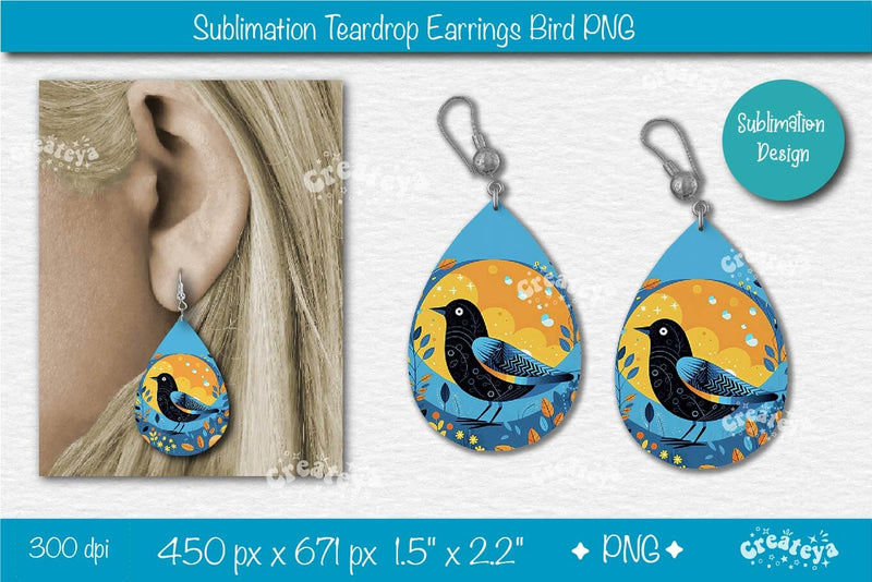 Bird Earring Sublimation Teardrop Earring Template Bird Sublimation Summer Printable Earring Template Sublimation Createya Design 
