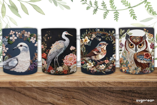 Bird Embroidery Mug | 11 oz | Sublimation SVG SvgOcean 