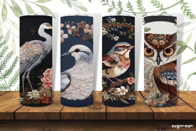 Bird Embroidery Tumbler Wrap | Skinny 20 oz | Sublimation SVG SvgOcean 