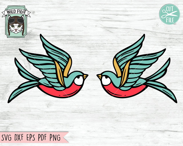 Bird SVG Cut File, Tattoo Bird SVG File, Valentines Day SVG, Valentines Day Cut File, Sparrow SVG File, Tattoo SVG, Lovebirds Cut File SVG Wild Pilot 