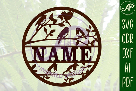 Bird theme name sign svg laser cut template SVG APInspireddesigns 