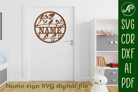 Bird theme name sign svg laser cut template SVG APInspireddesigns 