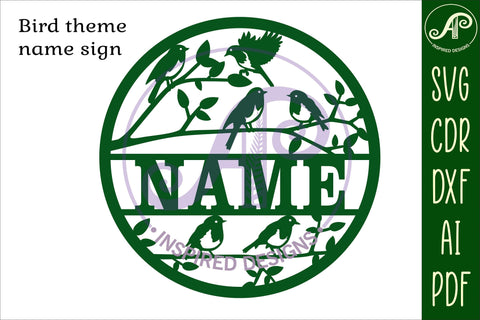 Bird theme name sign svg laser cut template SVG APInspireddesigns 