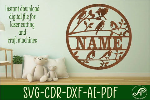 Bird theme name sign svg laser cut template SVG APInspireddesigns 