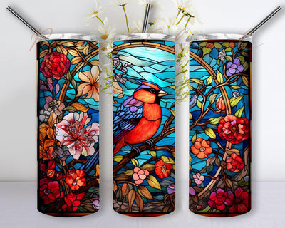 Bird Wildflower Floral 20oz Skinny Tumbler Png, Bird Wildflowers Stained Glass Png, Humming Bird Wildflowers Watercolor Tumbler, Bird Tropical Wildflowers Png Sublimation PixelChick 