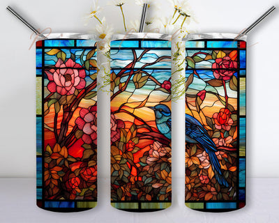 Bird Wildflower Floral 20oz Skinny Tumbler Png, Bird Wildflowers Stained Glass Png, Humming Bird Wildflowers Watercolor Tumbler, Bird Tropical Wildflowers Png Sublimation PixelChick 