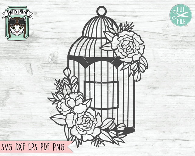 Birdcage SVG File, Floral Birdcage SVG File, Birdcage Cut File, Birdcage Flowers SVG File, Floral Bird Cage SVG, Bird Cut File SVG Wild Pilot 