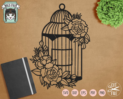Birdcage SVG File, Floral Birdcage SVG File, Birdcage Cut File, Birdcage Flowers SVG File, Floral Bird Cage SVG, Bird Cut File SVG Wild Pilot 