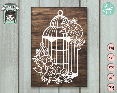 Birdcage SVG File, Floral Birdcage SVG File, Birdcage Cut File, Birdcage Flowers SVG File, Floral Bird Cage SVG, Bird Cut File SVG Wild Pilot 