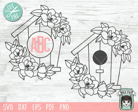 Birdhouse SVG File, Birdhouse Floral SVG File, Birdhouse Cut File, Birdhouse Flowers SVG File, Floral Birdhouse SVG, Birdhouse Monogram SVG Cut File SVG Wild Pilot 