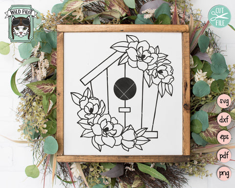 Birdhouse SVG File, Birdhouse Floral SVG File, Birdhouse Cut File, Birdhouse Flowers SVG File, Floral Birdhouse SVG, Birdhouse Monogram SVG Cut File SVG Wild Pilot 
