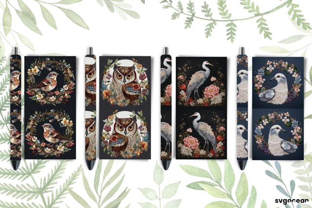Birds Embroidery Pen Wraps | Sublimation Bundle SVG SvgOcean 