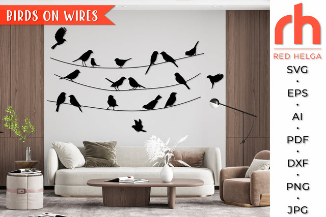 Birds on Wires SVG - Flock of Sparrows Cut File SVG RedHelgaArt 