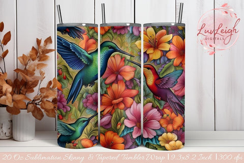 Birds with Flowers tumbler wrap Sublimation Luvleigh Digitals 