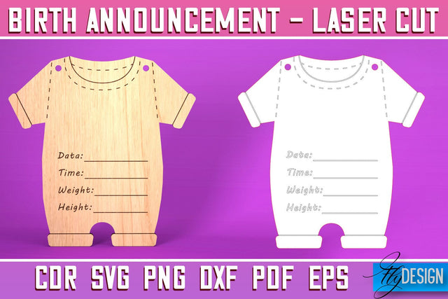 Birth Announcement Laser Cut SVG | Birth Stats Signs SVG Design | CNC Files SVG Fly Design 