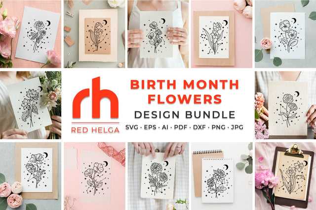 Birth Month Flowers Bundle - Floral Zodiac Set SVG SVG RedHelgaArt 
