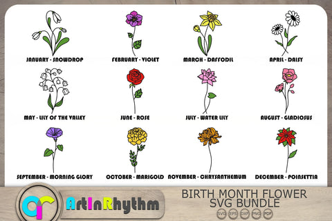 Birth Month Flowers Svg, Flowers Svg, Flower Clipart, Floral Svg SVG Artinrhythm shop 