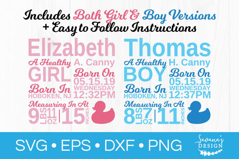 Birth Stats SVG SVG SavanasDesign