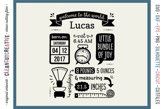 Birth Stats Template - Baby Birth Announcement - SVG file SVG CleanCutCreative 
