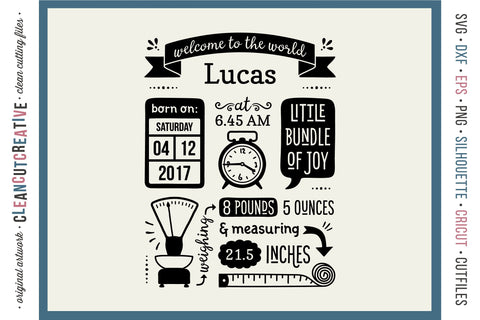 Birth Stats Template - Baby Birth Announcement - SVG file SVG CleanCutCreative 