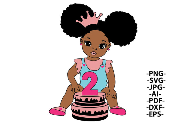 Birthday 2 Year Old Girl, Second Birthday Svg, Cute Girl, It's My 2nd Birthday, Crown, Birthday Girl Svg, Afro Birthday, Black Girl Svg SVG 1uniqueminute 