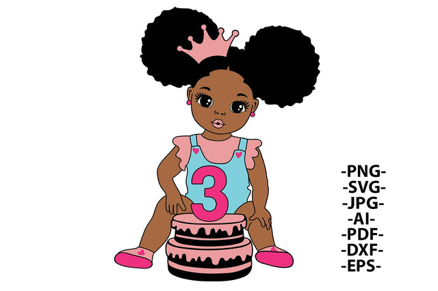 Birthday 3 Year Old Girl, Third Birthday Svg, Cute Girl, It's My 3rd Birthday, Crown, Birthday Girl Svg, Afro Birthday, Black Girl Svg SVG 1uniqueminute 