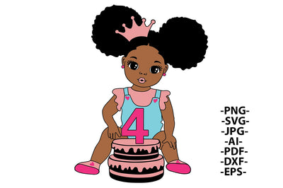 Birthday 4 Year Old Girl, 4th Birthday Svg, Cute Girl, It's My 4th Birthday, Crown, Birthday Girl Svg, Afro Birthday, Black Girl Svg SVG 1uniqueminute 