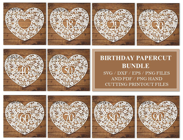Birthday / Anniversary paper cut bundle SVG / DXF / EPS / PNG files SVG Digital Gems